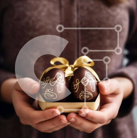 Intra Συλλεκτικό Ξύλινο Παζλ Plywood  4mm - Γυναίκα με σοκολατένια αυγά Πάσχας Σε Ξύλινο Κουτί - Διαστάσεις: 10x10 cm – 25 κομμάτια - Image 1