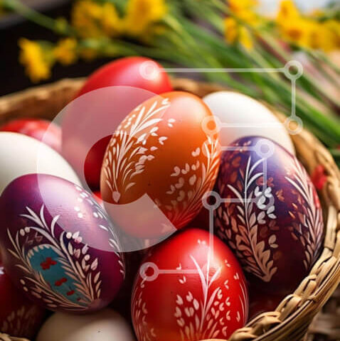 Intra Συλλεκτικό Ξύλινο Παζλ Plywood  4mm - Πολύχρωμα Πασχαλινά αυγά και κίτρινα λουλούδια στο καλάθι Σε Ξύλινο Κουτί - Διαστάσεις: 10x10 cm – 25 κομμάτια - Image 1