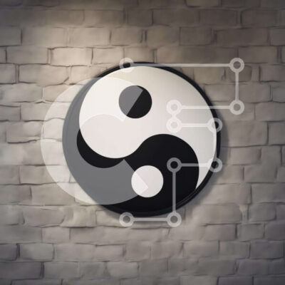 Intra Συλλεκτικό Ξύλινο Παζλ Plywood  4mm - Σημάδι Γιν στον παλιό τουβλότοιχο Σε Ξύλινο Κουτί - Διαστάσεις Puzzle: 10x10 cm – 25 κομμάτια - Image 1