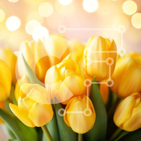 Intra Συλλεκτικό Ξύλινο Παζλ Plywood 4mm - Βάζο με κίτρινες τουλίπες και πολύχρωμα φώτα Bokeh Σε Ξύλινο Κουτί - Διαστάσεις Puzzle: 10x10 cm – 25 κομμάτια - Image 1