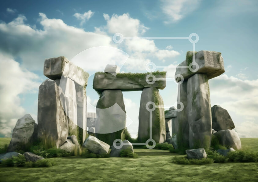 Intra Συλλεκτικό Ξύλινο Παζλ Plywood  4mm - Στόουνχεντζ σε χωράφι με γρασίδι Σε Ξύλινο Κουτί - Διαστάσεις Puzzle: 10x10 cm – 25 κομμάτια