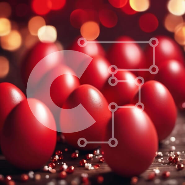 Intra Συλλεκτικό Ξύλινο Παζλ Plywood  4mm - Κόκκινα Πασχαλινά αυγά σε ξύλινο τραπέζι με φώτα Bokeh Σε Ξύλινο Κουτί - Διαστάσεις: 10x10 cm – 25 κομμάτια