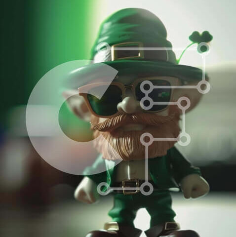 Intra Συλλεκτικό Ξύλινο Παζλ Plywood  4mm - Φιγούρα παιχνιδιών του Αγίου Πατρικίου με ενδυμασία τριφύλλι και γυαλιά ηλίου Σε Ξύλινο Κουτί - Διαστάσεις Puzzle: 10x10 cm – 25 κομμάτια - Image 1