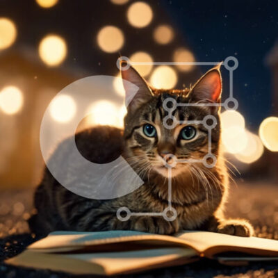 Intra Συλλεκτικό Ξύλινο Παζλ Plywood  4mm - Γάτα που διαβάζει ένα βιβλίο τη νύχτα Σε Ξύλινο Κουτί - Διαστάσεις: 10x10 cm – 25 κομμάτια - Image 1