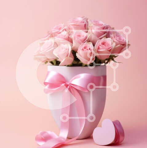 Intra Συλλεκτικό Ξύλινο Παζλ Plywood  4mm - Λευκό βάζο με ροζ τριαντάφυλλα και κουτιά σε σχήμα καρδιάς Σε Ξύλινο Κουτί - Διαστάσεις Puzzle: 10x10 cm – 25 κομμάτια - Image 1