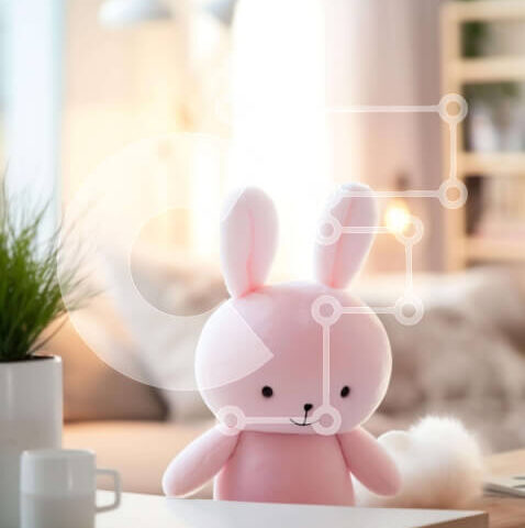 Intra Συλλεκτικό Ξύλινο Παζλ Plywood  4mm - Παιχνίδι με ροζ λαγουδάκι στο τραπέζι σε εσωτερικό χώρο διαβίωσης Σε Ξύλινο Κουτί - Διαστάσεις Puzzle: 10x10 cm – 25 κομμάτια - Image 1