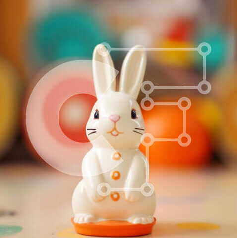 Intra Συλλεκτικό Ξύλινο Παζλ Plywood  4mm - Λευκό παιχνίδι λαγουδάκι σε πορτοκαλί τραπέζι Σε Ξύλινο Κουτί - Διαστάσεις: 10x10 cm – 25 κομμάτια - Image 1