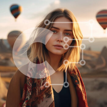 Intra Συλλεκτικό Ξύλινο Παζλ Plywood  4mm - Νεαρή γυναίκα που περιβάλλεται από μπαλόνια ζεστού αέρα Σε Ξύλινο Κουτί - Διαστάσεις Puzzle: 10x10 cm – 25 κομμάτια - Image 1