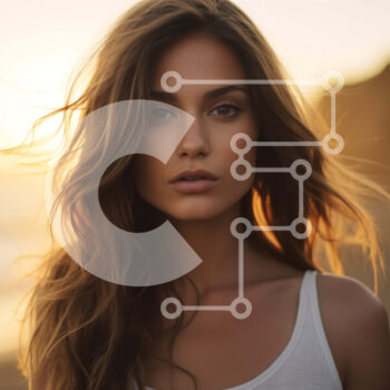 Intra Συλλεκτικό Ξύλινο Παζλ Plywood  4mm - Γυναίκα στην παραλία στο ηλιοβασίλεμα με μαλλιά φουσκωμένα από τον άνεμο Σε Ξύλινο Κουτί - Διαστάσεις Puzzle: 10x10 cm – 25 κομμάτια - Image 1