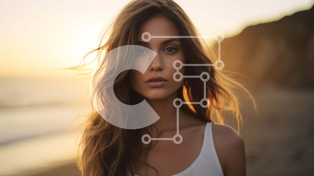 Intra Συλλεκτικό Ξύλινο Παζλ Plywood  4mm - Γυναίκα στην παραλία στο ηλιοβασίλεμα με μαλλιά φουσκωμένα από τον άνεμο Σε Ξύλινο Κουτί - Διαστάσεις Puzzle: 10x10 cm – 25 κομμάτια