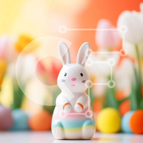 Intra Συλλεκτικό Ξύλινο Παζλ Plywood  4mm - Ειδώλιο λαγουδάκι του Πάσχα και πολύχρωμες τουλίπες Σε Ξύλινο Κουτί - Διαστάσεις: 10x10 cm – 25 κομμάτια - Image 1