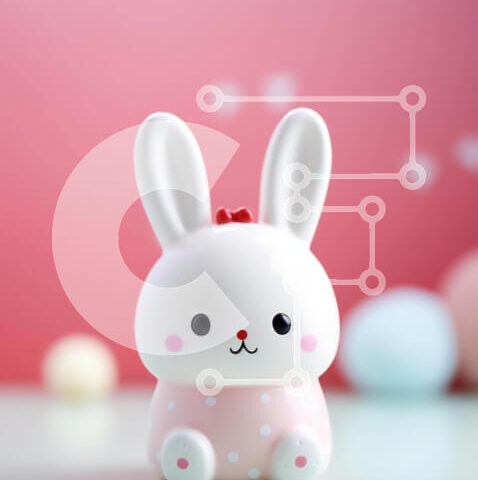 Intra Συλλεκτικό Ξύλινο Παζλ Plywood  4mm - Λευκό και ροζ ειδώλιο λαγουδάκι σε πορτοκαλί φόντο Σε Ξύλινο Κουτί - Διαστάσεις: 10x10 cm – 25 κομμάτια - Image 1