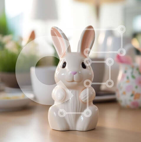 Intra Συλλεκτικό Ξύλινο Παζλ Plywood  4mm - Λευκό ειδώλιο λαγουδάκι σε ξύλινο τραπέζι με φλιτζάνια και πιάτα Σε Ξύλινο Κουτί - Διαστάσεις: 10x10 cm – 25 κομμάτια - Image 1