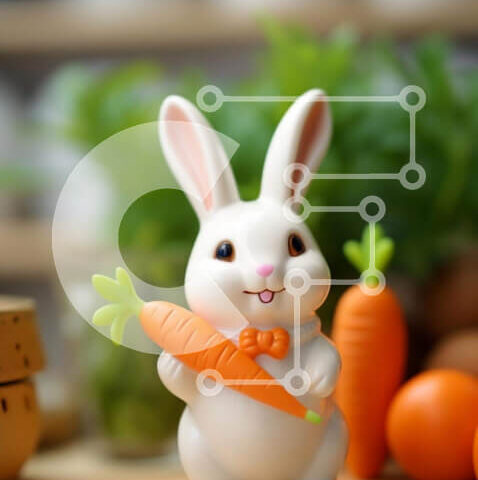 Intra Συλλεκτικό Ξύλινο Παζλ Plywood  4mm - Ειδώλιο Πασχαλινό λαγουδάκι με καρότα και επιτραπέζια σκεύη Σε Ξύλινο Κουτί - Διαστάσεις: 10x10 cm – 25 κομμάτια - Image 1