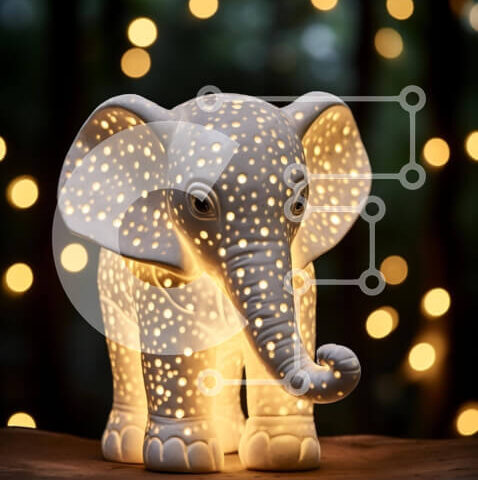 Intra Συλλεκτικό Ξύλινο Παζλ Plywood  4mm - Λευκό ειδώλιο ελέφαντα σε ξύλινο τραπέζι με φώτα LED Σε Ξύλινο Κουτί - Διαστάσεις: 10x10 cm – 25 κομμάτια - Image 1