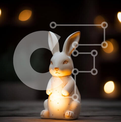 Intra Συλλεκτικό Ξύλινο Παζλ Plywood  4mm - Λευκό ειδώλιο λαγουδάκι σε ξύλινο τραπέζι με φώτα Σε Ξύλινο Κουτί - Διαστάσεις: 10x10 cm – 25 κομμάτια - Image 1