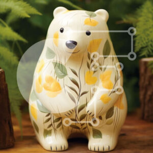 Intra Συλλεκτικό Ξύλινο Παζλ Plywood  4mm - Ειδώλιο λευκής αρκούδας με κίτρινα λουλούδια και πράσινα φύλλα σε ξύλινο τραπέζι Σε Ξύλινο Κουτί - Διαστάσεις: 10x10 cm – 25 κομμάτια