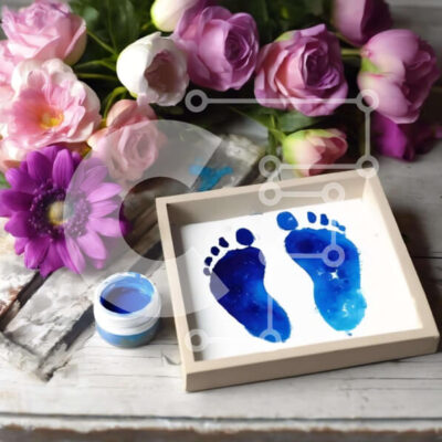 Intra Συλλεκτικό Ξύλινο Παζλ Plywood  4mm - Μπλε ίχνη και λουλούδια πλαίσιο Σε Ξύλινο Κουτί - Διαστάσεις: 10x10 cm – 25 κομμάτια - Image 1