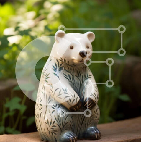 Intra Συλλεκτικό Ξύλινο Παζλ Plywood  4mm - Λευκό και μπλε κεραμικό ειδώλιο αρκούδας σε ξύλινο πάγκο Σε Ξύλινο Κουτί - Διαστάσεις: 10x10 cm – 25 κομμάτια - Image 1