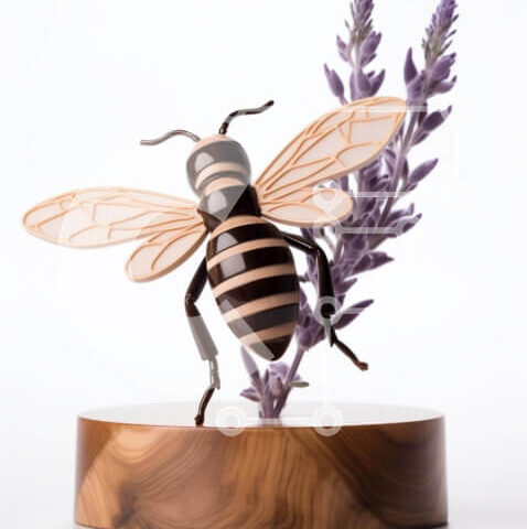 Intra Συλλεκτικό Ξύλινο Παζλ Plywood  4mm - Γλυπτό μελισσών σε λουλούδια λεβάντας Σε Ξύλινο Κουτί - Διαστάσεις: 10x10 cm – 25 κομμάτια - Image 1