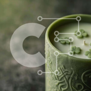 Intra Συλλεκτικό Ξύλινο Παζλ Plywood  4mm - Πράσινο κερί του Αγίου Πατρικίου με τετράφυλλο τριφύλλι Σε Ξύλινο Κουτί - Διαστάσεις: 10x10 cm – 25 κομμάτια