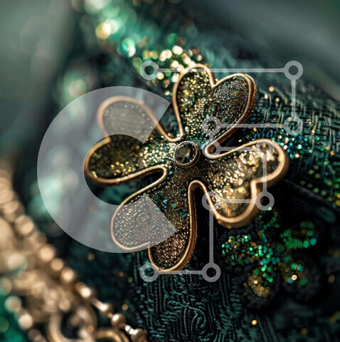 Intra Συλλεκτικό Ξύλινο Παζλ Plywood  4mm - Κοντινό πλάνο περίτεχνα διακοσμημένου πράσινου πορτοφολιού με χρυσές και ασημένιες πινελιές Σε Ξύλινο Κουτί - Διαστάσεις Puzzle: 10x10 cm – 25 κομμάτια - Image 1