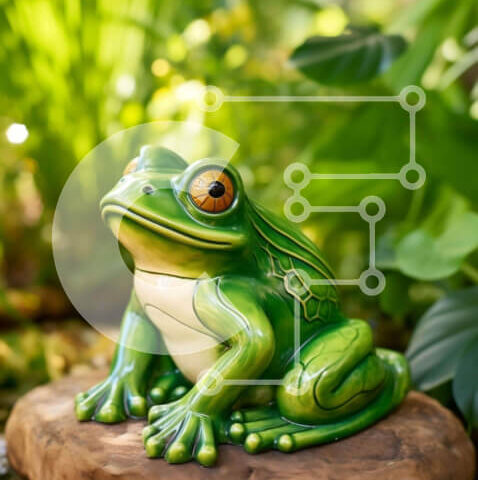 Intra Συλλεκτικό Ξύλινο Παζλ Plywood  4mm - Άγαλμα πράσινου βατράχου σε φυσικό περιβάλλον Σε Ξύλινο Κουτί - Διαστάσεις: 10x10 cm – 25 κομμάτια - Image 1