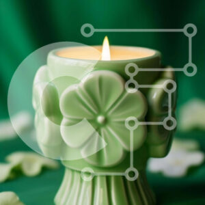 Intra Συλλεκτικό Ξύλινο Παζλ Plywood  4mm - Αναμμένο πράσινο κερί με λευκά λουλούδια και φύλλα Σε Ξύλινο Κουτί - Διαστάσεις: 10x10 cm – 25 κομμάτια