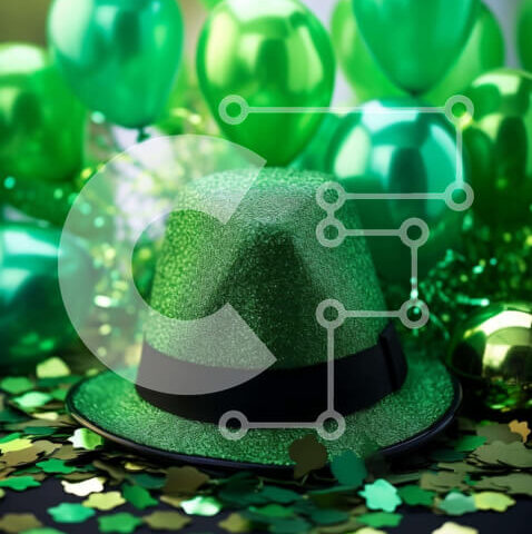 Intra Συλλεκτικό Ξύλινο Παζλ Plywood 4mm - Γιορτή του Αγίου Πατρικίου με πράσινο καπέλο και μπαλόνια Σε Ξύλινο Κουτί - Διαστάσεις: 10x10 cm – 25 κομμάτια - Image 1