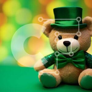 Intra Συλλεκτικό Ξύλινο Παζλ Plywood  4mm - Αρκουδάκι με ιρλανδικό θέμα σε πράσινο φόντο με φώτα Σε Ξύλινο Κουτί - Διαστάσεις: 10x10 cm – 25 κομμάτια