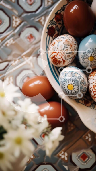 Intra Συλλεκτικό Ξύλινο Παζλ Plywood  4mm - Ζωντανά πασχαλινά αυγά και λευκά λουλούδια σε ένα διακοσμητικό μπολ Σε Ξύλινο Κουτί - Διαστάσεις: 10x10 cm – 25 κομμάτια