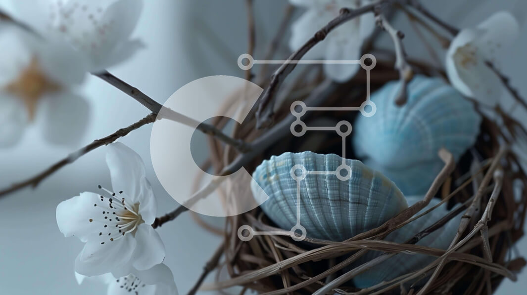 Intra Συλλεκτικό Ξύλινο Παζλ Plywood  4mm - Ανοιξιάτικη φωλιά με μπλε κοχύλια και λευκά λουλούδια Σε Ξύλινο Κουτί - Διαστάσεις: 10x10 cm – 25 κομμάτια