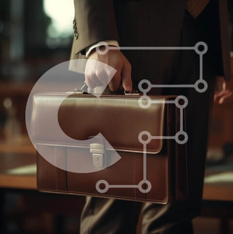 Intra Συλλεκτικό Ξύλινο Παζλ Plywood  4mm - Επιχειρηματίας που κρατά τον καφέ χαρτοφύλακα σε μια συνάντηση ή μια εκδήλωση Σε Ξύλινο Κουτί - Διαστάσεις Puzzle: 10x10 cm – 25 κομμάτια - Image 1