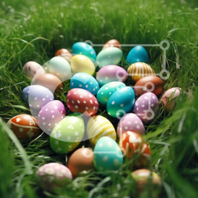 Intra Συλλεκτικό Ξύλινο Παζλ Plywood  4mm - Πολύχρωμα Πασχαλινά αυγά στο γρασίδι Σε Ξύλινο Κουτί - Διαστάσεις: 10x10 cm – 25 κομμάτια - Image 1