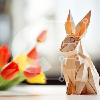 Intra Συλλεκτικό Ξύλινο Παζλ Plywood  4mm - Origami κουνέλι και τουλίπες στο τραπέζι Σε Ξύλινο Κουτί - Διαστάσεις Puzzle: 10x10 cm – 25 κομμάτια - Image 1