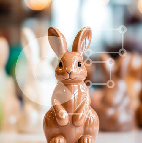 Intra Συλλεκτικό Ξύλινο Παζλ Plywood 4mm - Πασχαλινά ειδώλια λαγουδάκι και γλυκά σοκολάτας Σε Ξύλινο Κουτί - Διαστάσεις: 10x10 cm – 25 κομμάτια - Image 1