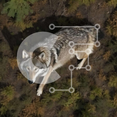 Intra Συλλεκτικό Ξύλινο Παζλ Plywood  4mm - Αεροφωτογραφία του γκρίζου λύκου που στέκεται στο έδαφος Σε Ξύλινο Κουτί - Διαστάσεις: 10x10 cm – 25 κομμάτια - Image 1