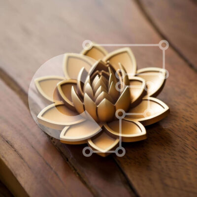 Intra Συλλεκτικό Ξύλινο Παζλ Plywood  4mm - Χρυσό λουλούδι Lotus σε ημιτελές ξύλινο τραπέζι Σε Ξύλινο Κουτί - Διαστάσεις: 10x10 cm – 25 κομμάτια - Image 1
