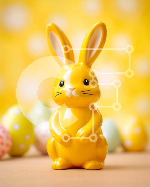 Intra Συλλεκτικό Ξύλινο Παζλ Plywood  4mm - Κίτρινο ειδώλιο λαγουδάκι με πολύχρωμα πασχαλινά αυγά Σε Ξύλινο Κουτί - Διαστάσεις Puzzle: 10x10 cm – 25 κομμάτια