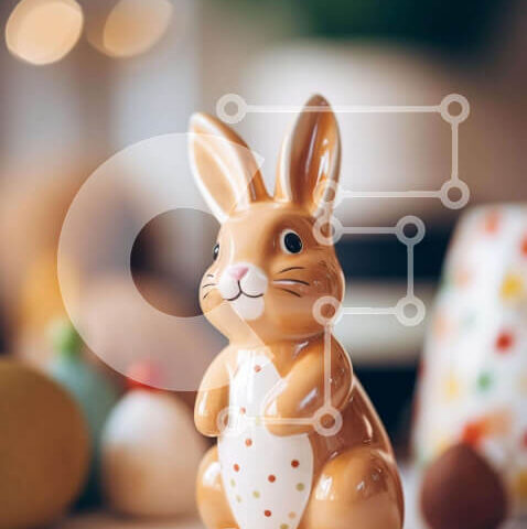 Intra Συλλεκτικό Ξύλινο Παζλ Plywood  4mm - Ειδώλιο λαγουδάκι του Πάσχα και χρωματιστά αυγά στο τραπέζι Σε Ξύλινο Κουτί - Διαστάσεις: 10x10 cm – 25 κομμάτια - Image 1