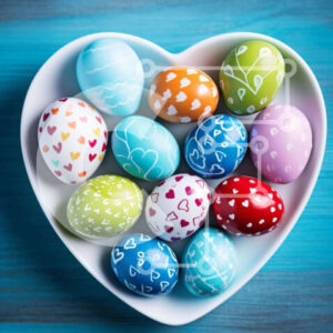 Intra Συλλεκτικό Ξύλινο Παζλ Plywood  4mm - Πολύχρωμα Πασχαλινά αυγά σε μπολ σε σχήμα καρδιάς Σε Ξύλινο Κουτί - Διαστάσεις: 10x10 cm – 25 κομμάτια