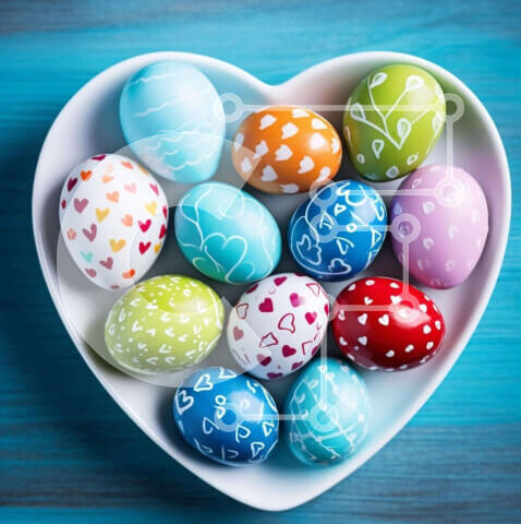 Intra Συλλεκτικό Ξύλινο Παζλ Plywood 4mm - Πολύχρωμα Πασχαλινά αυγά σε μπολ σε σχήμα καρδιάς Σε Ξύλινο Κουτί - Διαστάσεις: 10x10 cm – 25 κομμάτια - Image 1