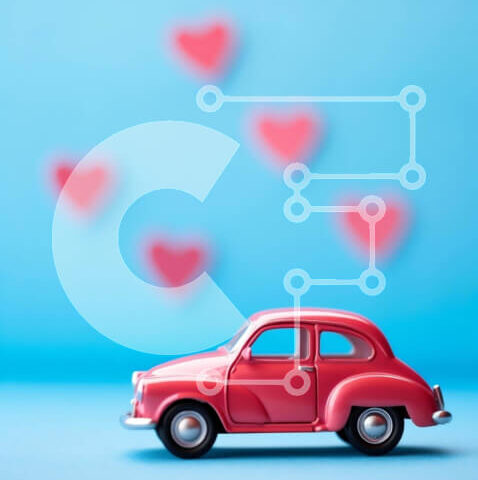 Intra Συλλεκτικό Ξύλινο Παζλ Plywood  4mm - Κόκκινο παιχνίδι αυτοκίνητο με διακοσμητικά σε σχήμα καρδιάς Σε Ξύλινο Κουτί - Διαστάσεις: 10x10 cm – 25 κομμάτια - Image 1