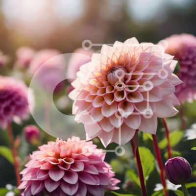 Intra Συλλεκτικό Ξύλινο Παζλ Plywood  4mm - Ροζ λουλούδια Ντάλια σε έναν ηλιόλουστο κήπο Σε Ξύλινο Κουτί - Διαστάσεις: 10x10 cm – 25 κομμάτια - Image 1