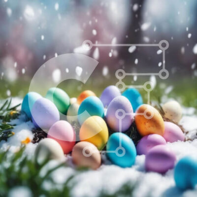 Intra Συλλεκτικό Ξύλινο Παζλ Plywood  4mm - Πολύχρωμα Πασχαλινά αυγά στο χιόνι Σε Ξύλινο Κουτί - Διαστάσεις: 10x10 cm – 25 κομμάτια - Image 1