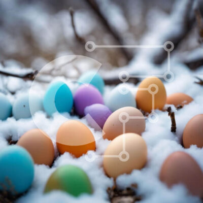 Intra Συλλεκτικό Ξύλινο Παζλ Plywood  4mm - Πολύχρωμα Πασχαλινά αυγά στο χιόνι Σε Ξύλινο Κουτί - Διαστάσεις Puzzle: 10x10 cm – 25 κομμάτια - Image 1