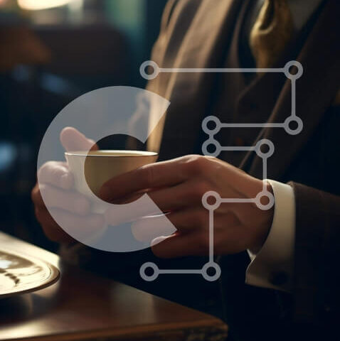 Intra Συλλεκτικό Ξύλινο Παζλ Plywood  4mm - Κομψός άνδρας που απολαμβάνει ένα γεύμα στο τραπέζι Σε Ξύλινο Κουτί - Διαστάσεις Puzzle: 10x10 cm – 25 κομμάτια - Image 1