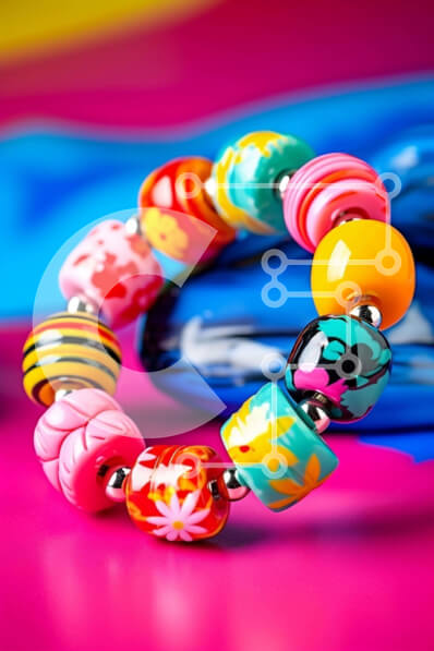 Intra Συλλεκτικό Ξύλινο Παζλ Plywood  4mm - Πολύχρωμο βραχιόλι με χάντρες σε πορτοκαλί και μπλε φόντο Σε Ξύλινο Κουτί - Διαστάσεις Puzzle: 10x10 cm – 25 κομμάτια