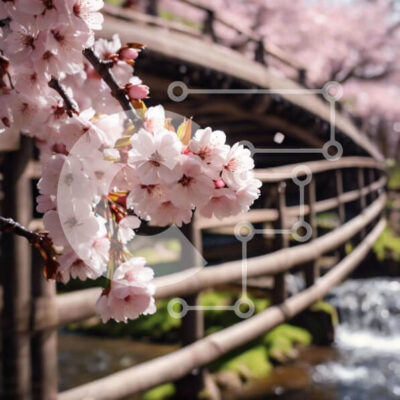 Intra Συλλεκτικό Ξύλινο Παζλ Plywood  4mm - Γέφυρα με ροζ άνθη κερασιάς την άνοιξη Σε Ξύλινο Κουτί - Διαστάσεις: 10x10 cm – 25 κομμάτια - Image 1