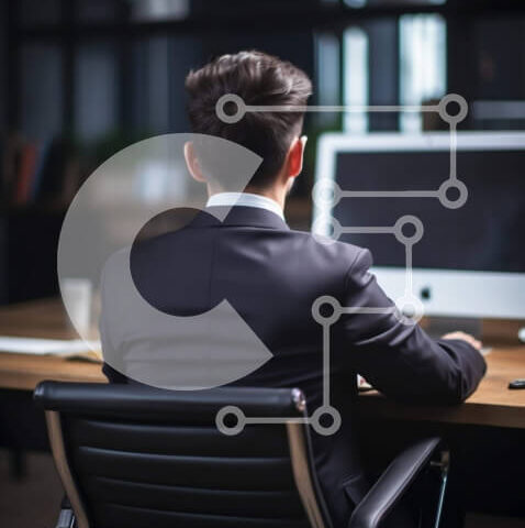 Intra Συλλεκτικό Ξύλινο Παζλ Plywood  4mm - Άνδρας που εργάζεται στον υπολογιστή στην καρέκλα γραφείου Σε Ξύλινο Κουτί - Διαστάσεις Puzzle: 10x10 cm – 25 κομμάτια - Image 1